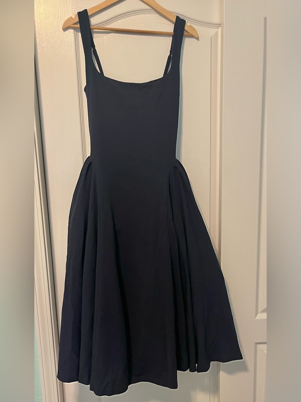 Classic Navy square neck Fit-and-Flare Dress with Adjustable Straps